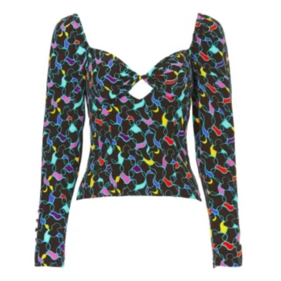 Staud Blouse Long Sleeve Multicolor Size 4 Runs small Twist front with cutout - Picture 4 of 13